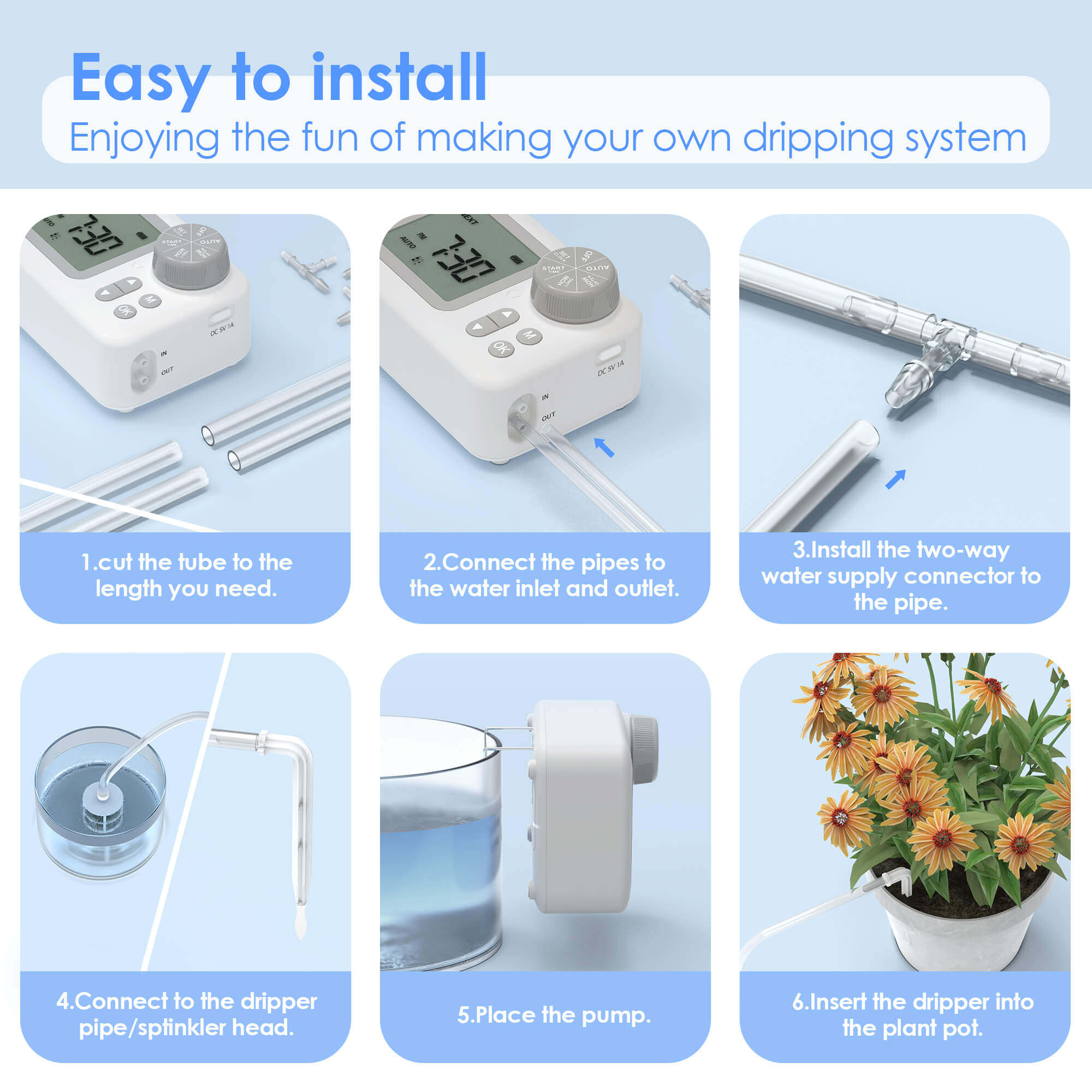Automatic Watering System for Potted Plants, Automatic Drip Irrigation Kit, Plant Self Watering Programmable Indoor System with LED display/USB Power /Water Timer