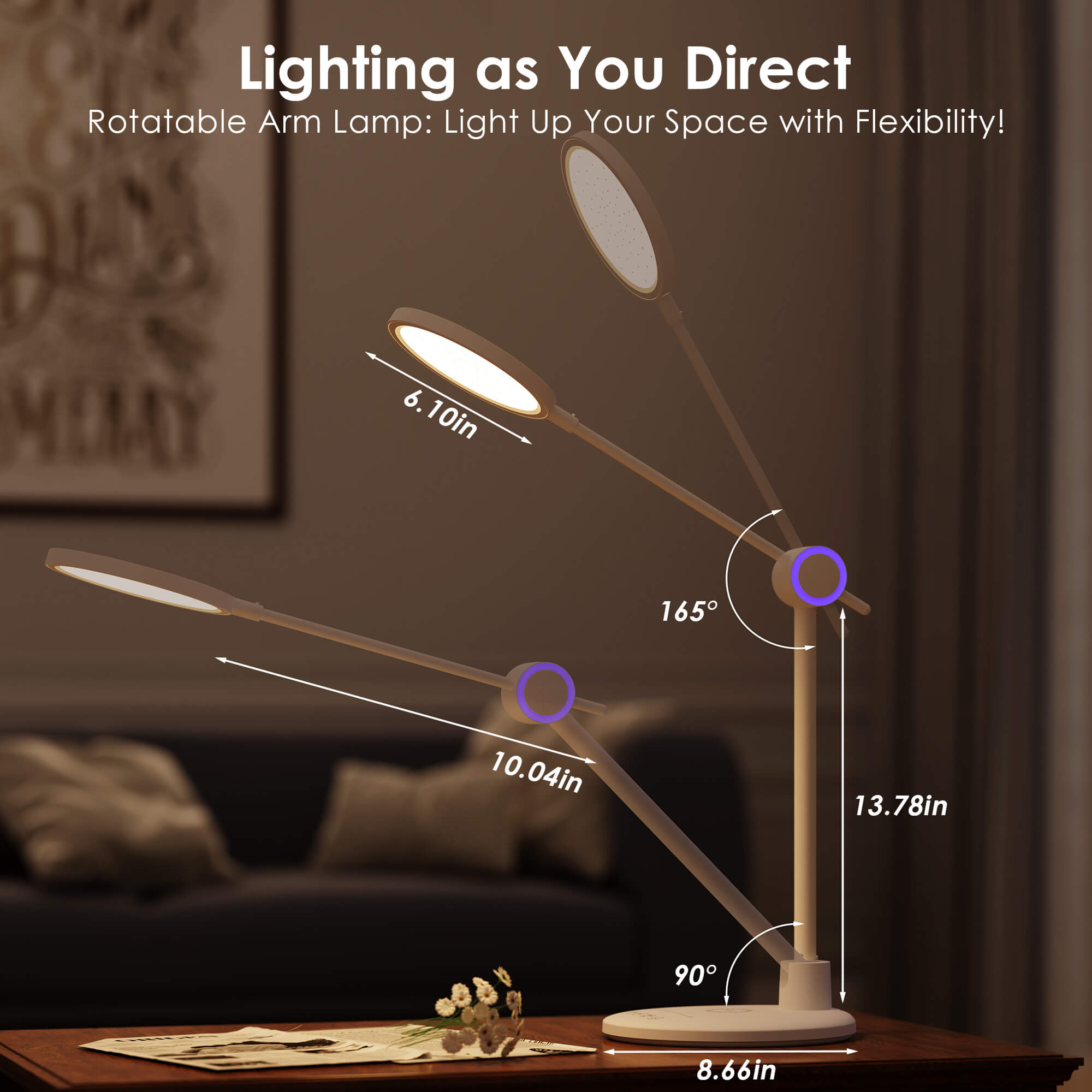 LED Desk Lamp with Wireless Charger, Eye-Caring Table Lamp, Stepless Dimming Modes, 5 Color Modes, Adjustable Swing Arm, Auto-Off Timer, RGB Ambience Night Light, for Home Office & Reading