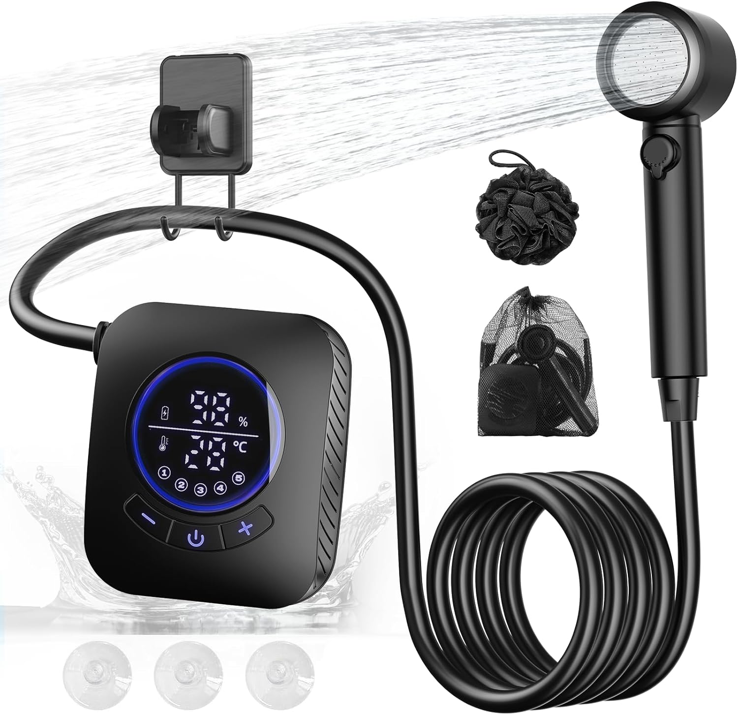 Portable Shower - 8000mAh Rechargeable Camping Shower Pump with Bath Sponge, 4 Spray Modes, IPX8 Waterproof, Ideal for Outdoor Camping, Travel, Car Washing, Pet Bathing, and Watering Plants Portable Shower - 8000mAh Rechargeable Camping Shower Pump with Bath Sponge, 4 Spray Modes, IPX8 Waterproof, Ideal for Outdoor Camping, Travel, Car Washing, Pet Bathing, and Watering Plants