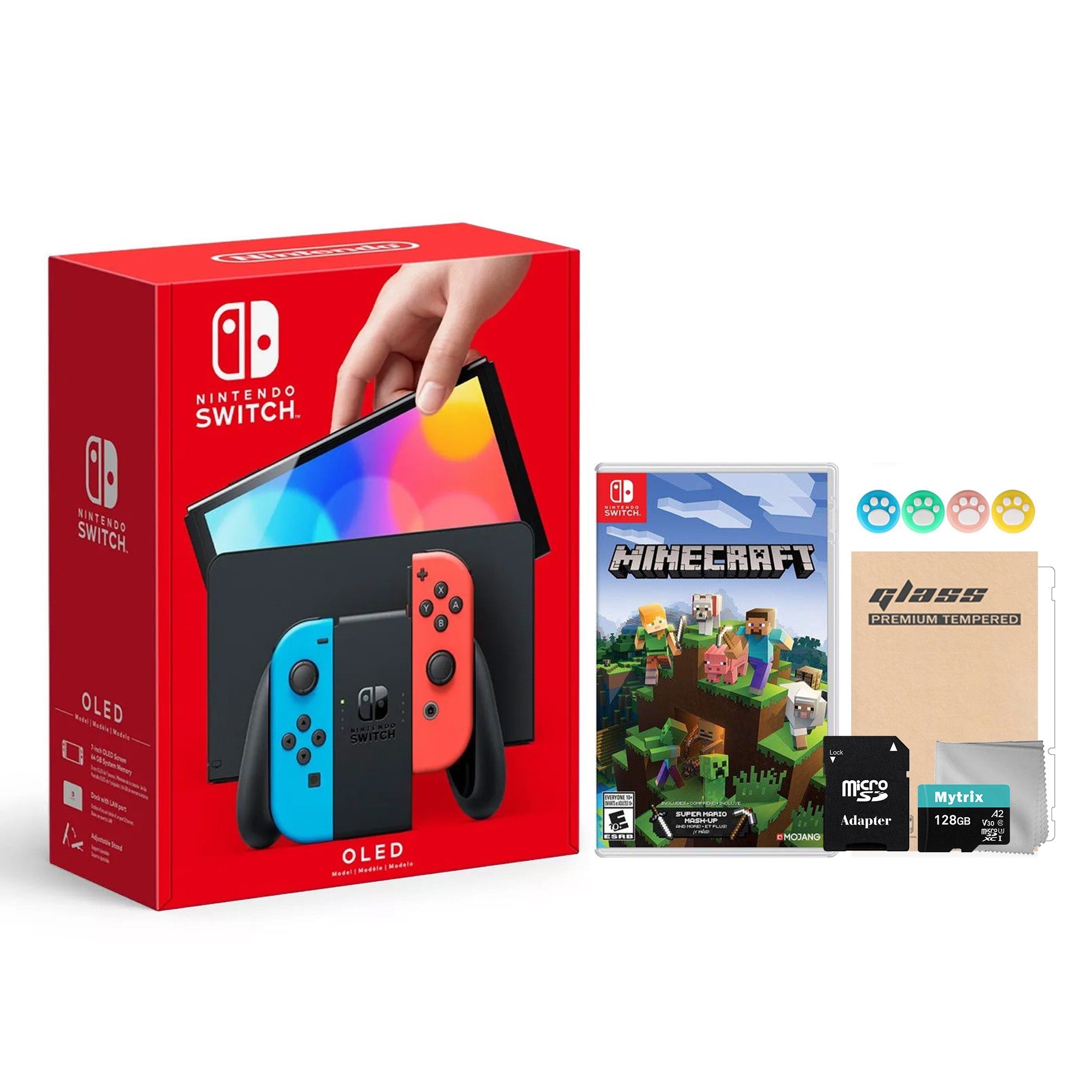 2022 New Nintendo Switch OLED Model Neon Red & Blue Joy Con 64GB Console HD Screen & LAN-Port Dock with Minecraft, Mytrix 128GB MicroSD Card and Accessories 2022 New Nintendo Switch OLED Model Neon Red & Blue Joy Con 64GB Console HD Screen & LAN-Port Dock with Minecraft, Mytrix 128GB MicroSD Card and Accessories