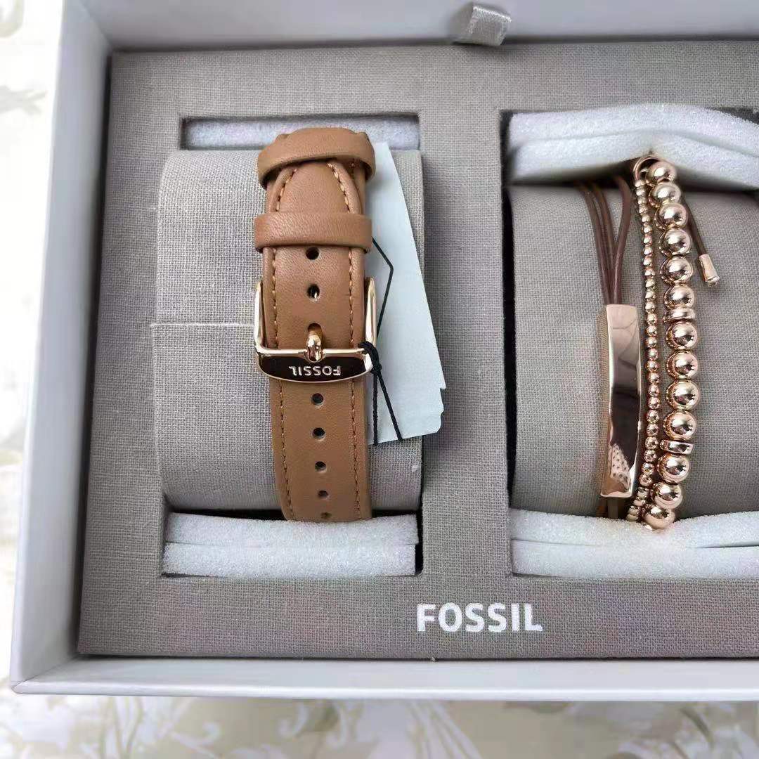 Fossil BQ3297SET Modern Sophisticate Multifunction Tan Leather Watch And Jewelery Gift Set 796483353824