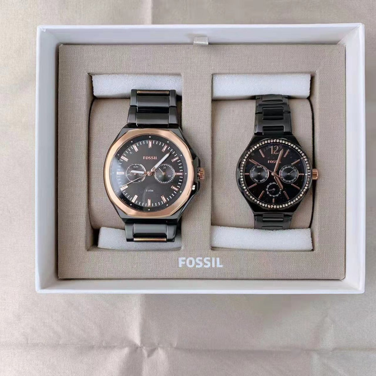 Fossil BQ2645SET His and Her Multifunction Black Stainless Steel Watch 796483551015