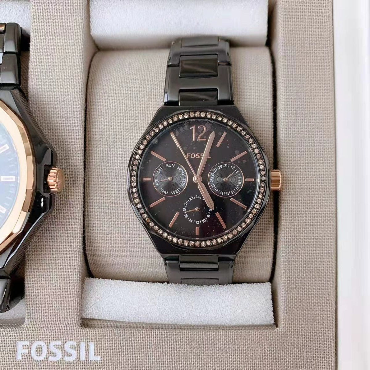 Fossil BQ2645SET His and Her Multifunction Black Stainless Steel Watch 796483551015