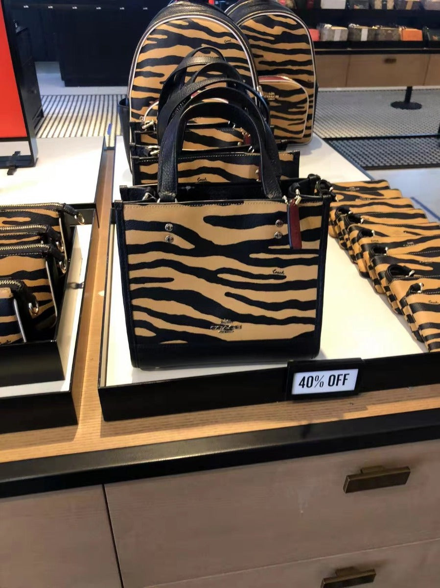 Coach C6988 Dempsey Tote 22 With Tiger Print In Honey/Black Multi
