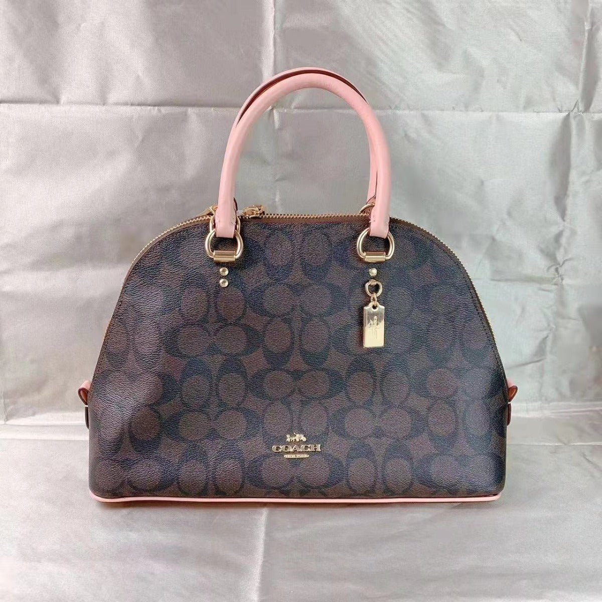 COACH 2558 KATY SATCHEL IN SIGNATURE CANVAS GOLD/BROWN SHELL PINK 195031391897