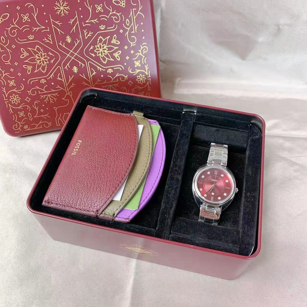Fossil ES5179SET Gabby Three-Hand Date Stainless Steel Watch and Card Case Box Set 796483567436