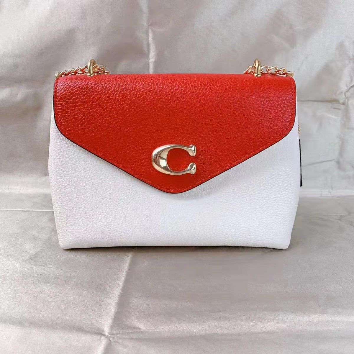 Coach C6786 Tammie Shoulder Bag In Colorblock In Gold/Chalk Electric Red Multi 195031392955