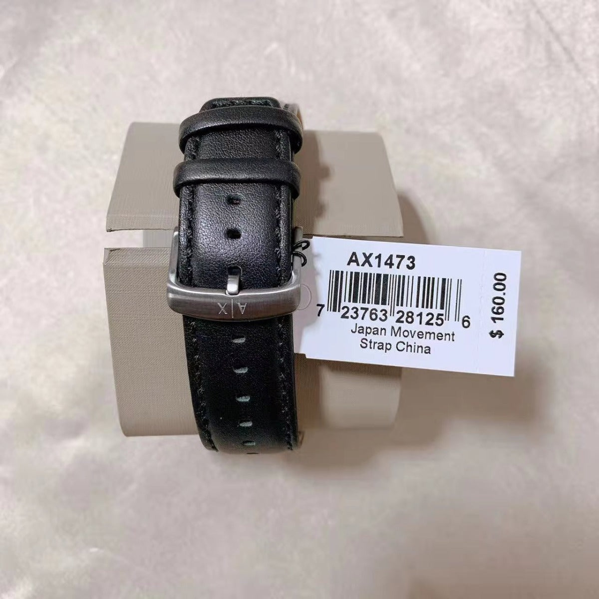 Armani Exchange AX1473 Three-Hand Date Black Leather Watch - 723763281256