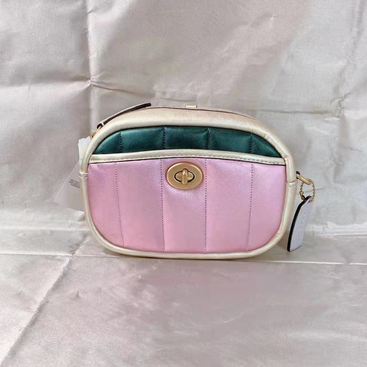 Coach C6619 Small Camera Bag With Colorblock Quilting In Brass/Metallic Pink Multi