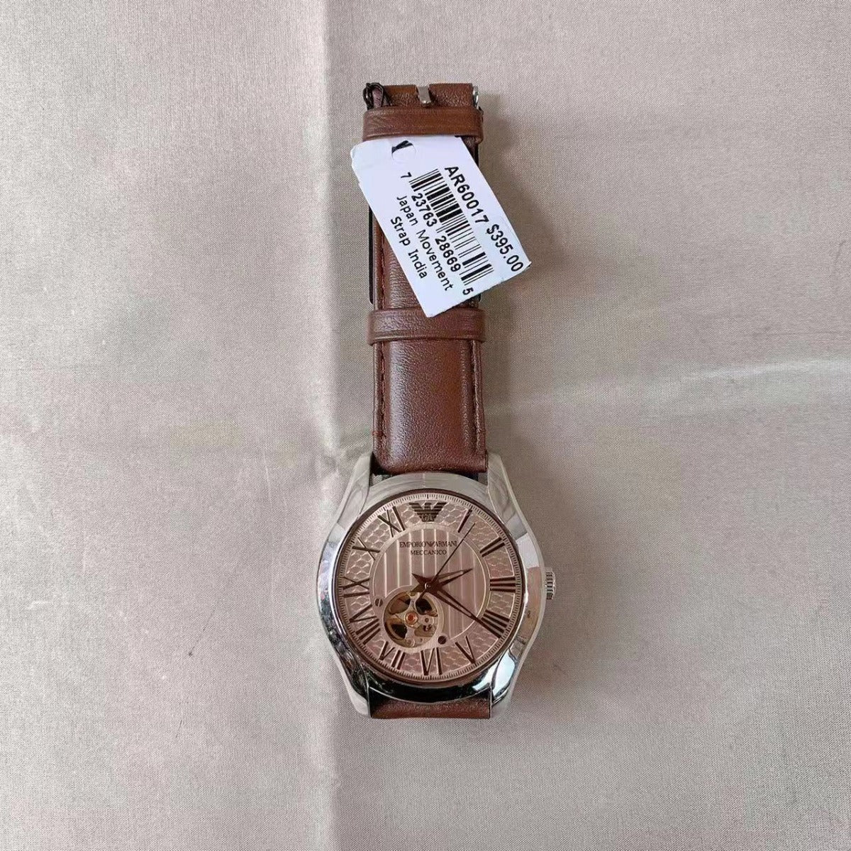 Emporio Armani AR60017 Automatic Brown Leather Watch 723763286695