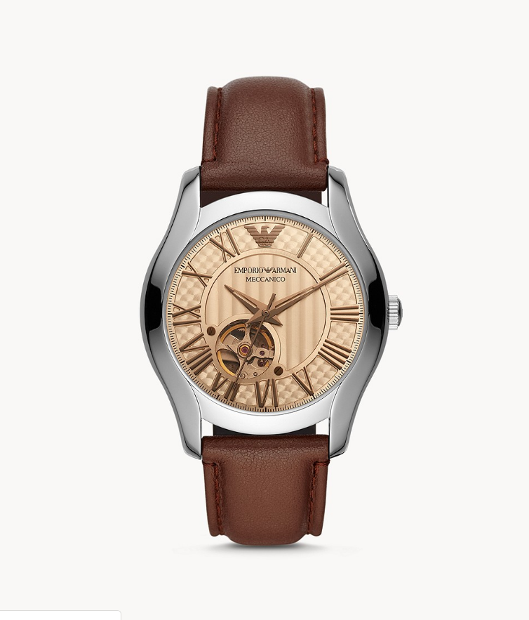 Emporio Armani AR60017 Automatic Brown Leather Watch 723763286695