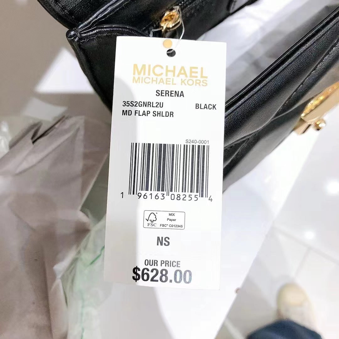MICHAEL Michael 35S2GNRL2U Kors Serena Medium Flap Shoulder Bag In Gold/Black 196163082554
