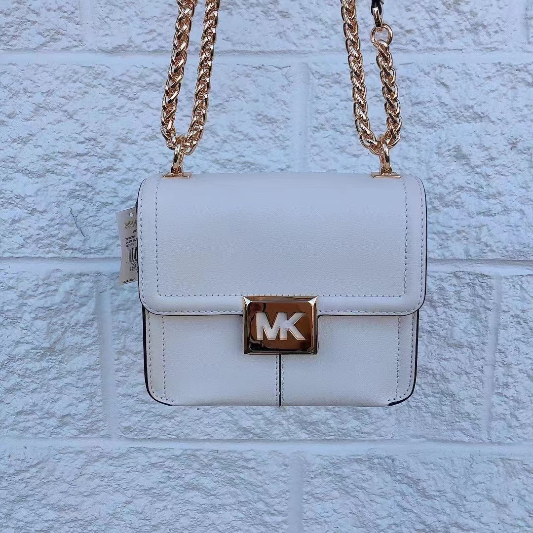 MICHAEL KORS 35F1G6SS5L Sonia Small Leather Shoulder Bag In Optic White 194900666043