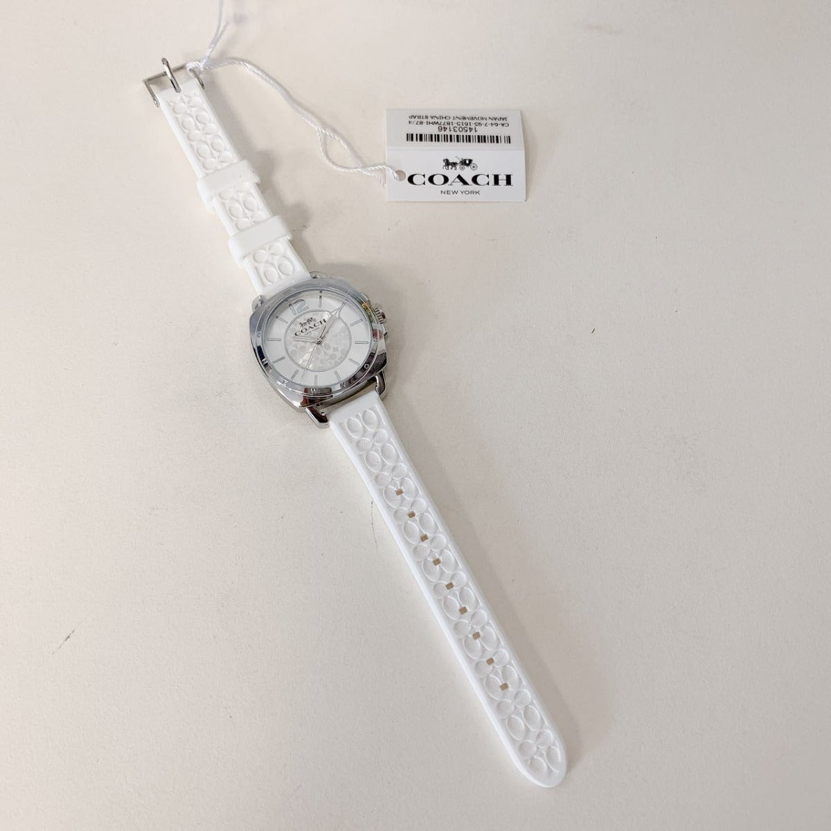 Coach 14503146 Mini Boyfriend Signature White Silicone Strap Silver Tone Watch - 885997285285