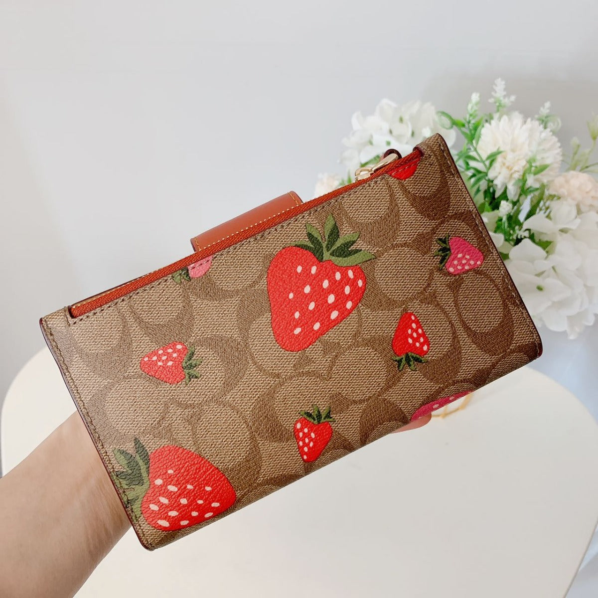 Coach CH165 Tech Wallet In Signature Canvas With Wild Strawberry Print IN Khaki Multi 195031868474