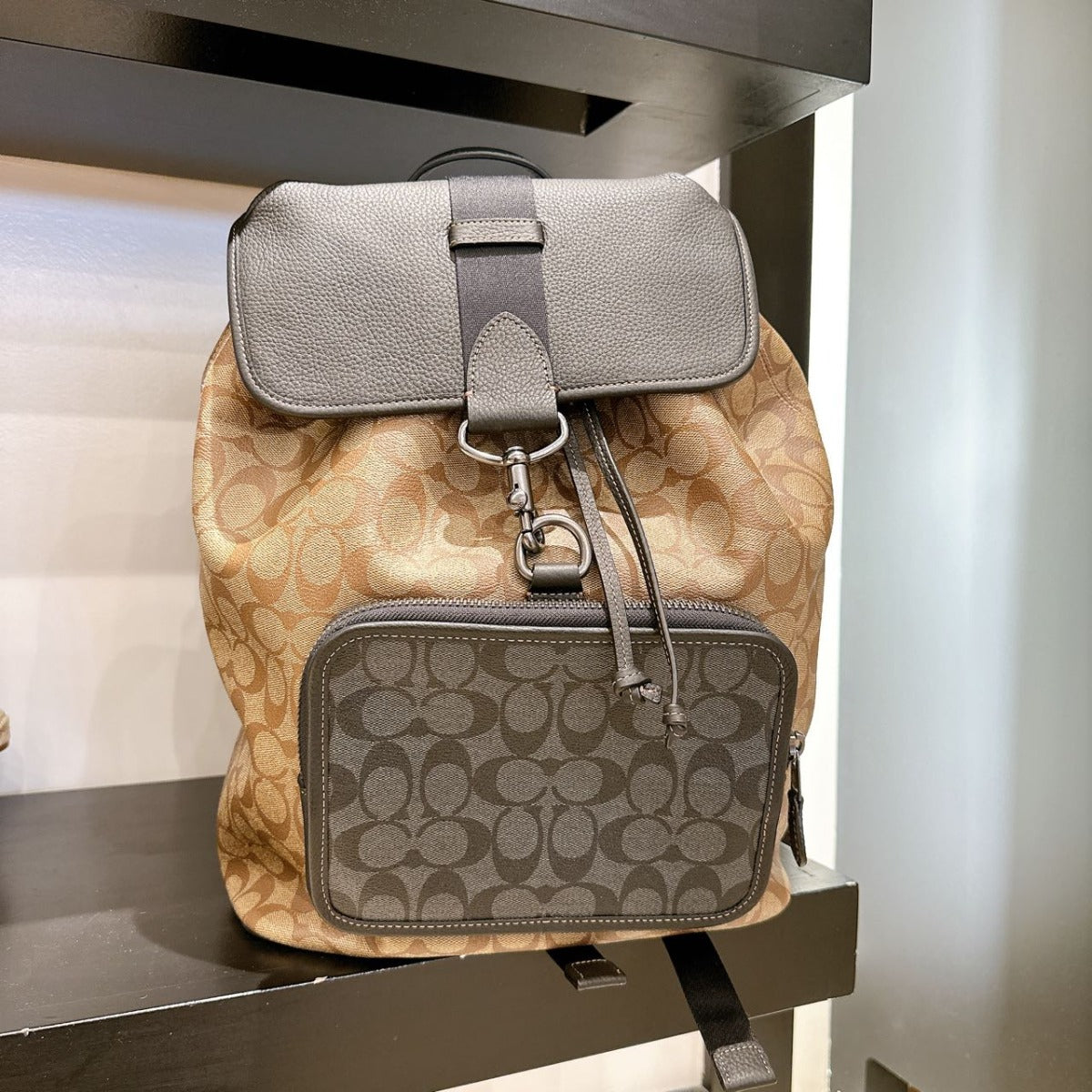 Coach C9866 Sullivan Backpack In Blocked Signature Canvas IN Khaki Charcoal 195031675508