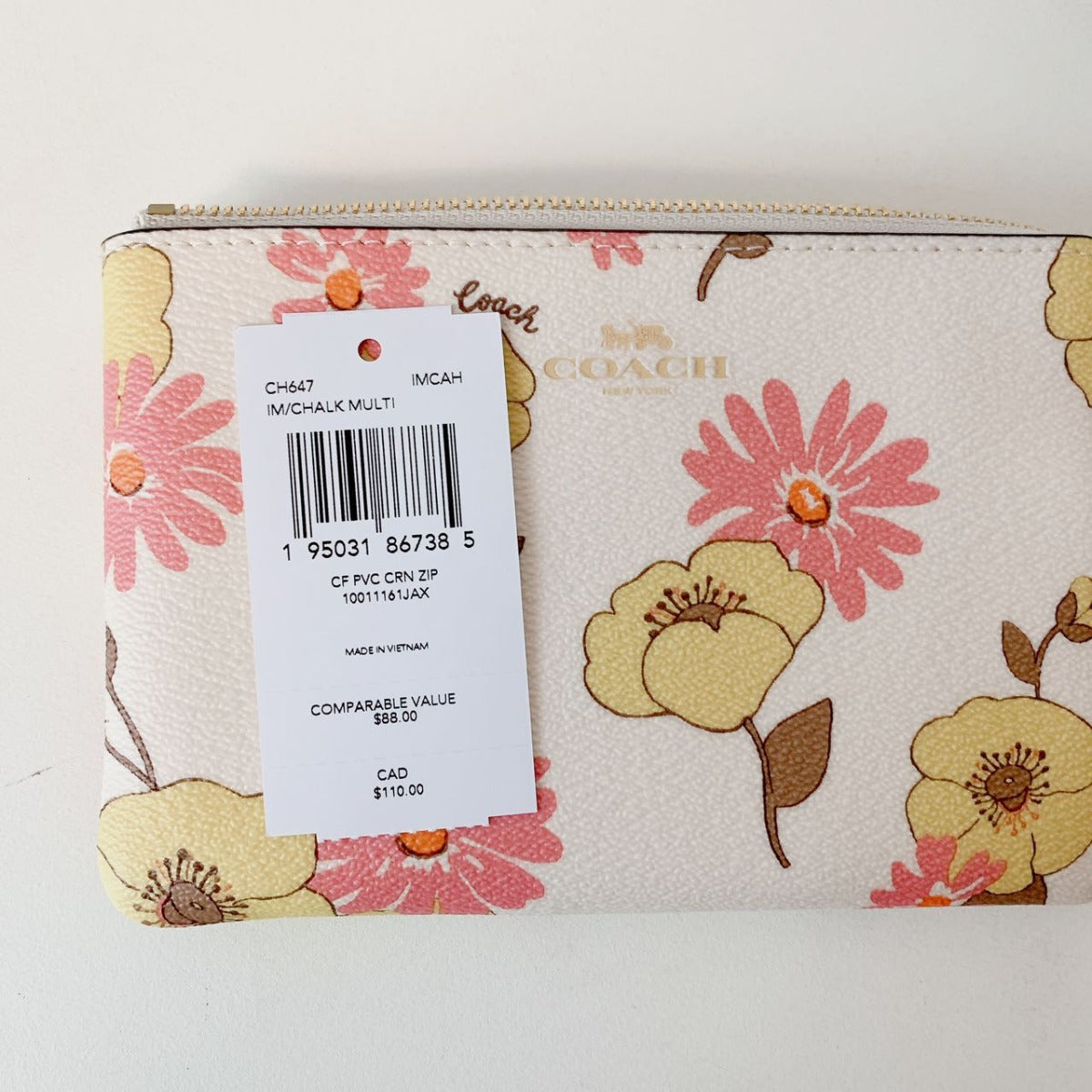 Coach CH647 Corner Zip Wristlet With Floral Cluster Print IN Chalk Multi