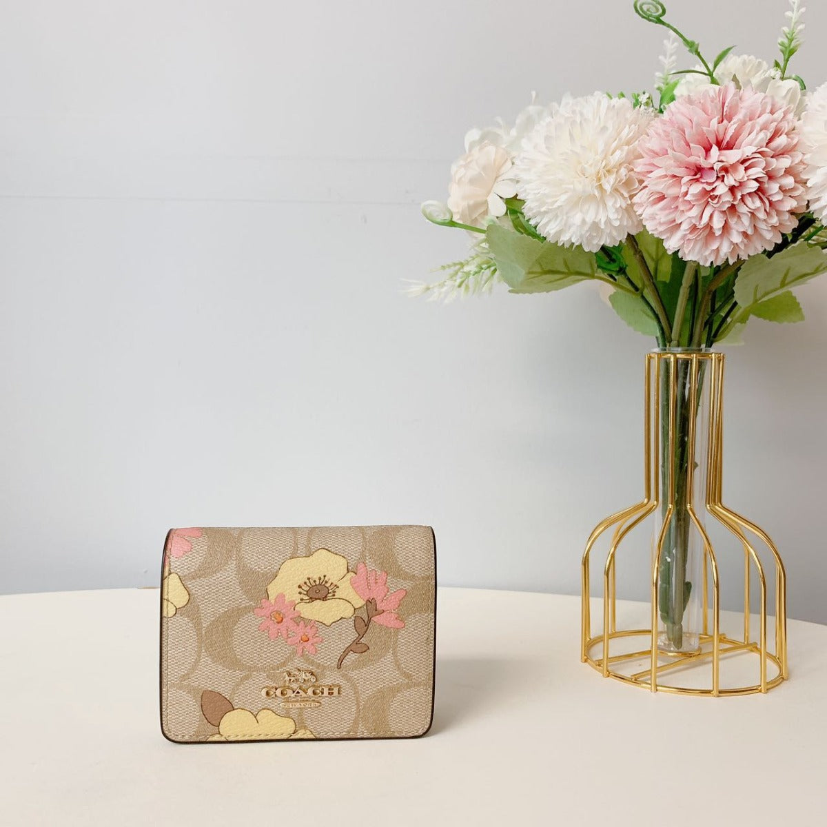 Coach CH714 Mini Wallet On A Chain In Signature Canvas With Floral Cluster Print IN Light Khaki Multi 195031867279
