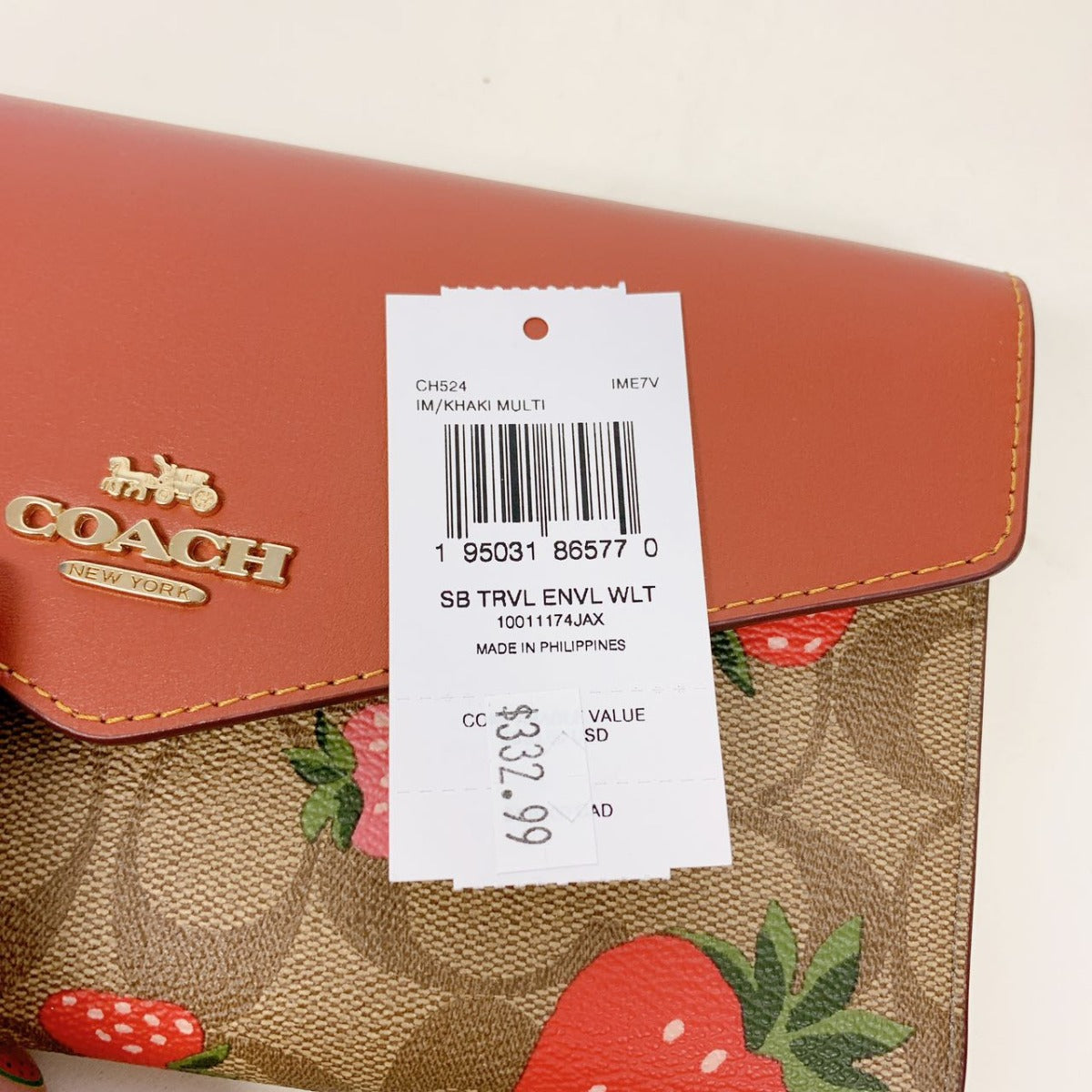 Coach CH524 Travel Envelope Wallet In Signature Canvas With Wild Strawberry Print IN Khaki Multi 195031865770