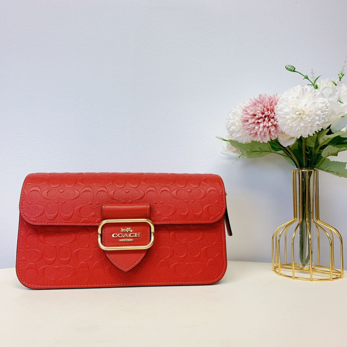Coach CH318 Morgan Shoulder In Signature Leather IN Electric Red