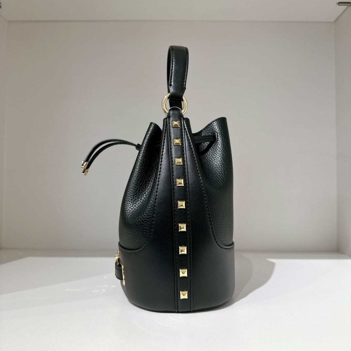 Michael Kors 35S3G6RM2T Reed Medium Studded Pebbled Leather Bucket Bag IN BLACK