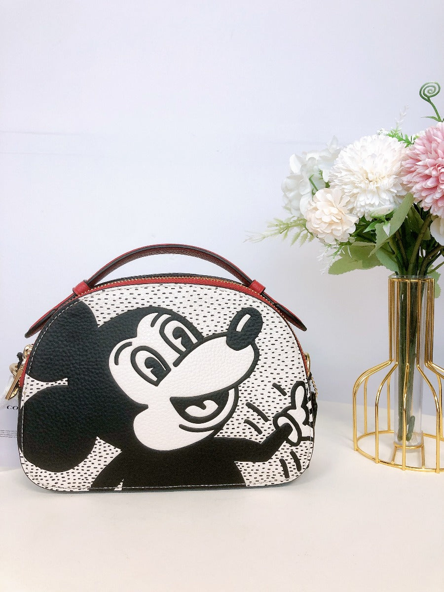 Coach C7234 Disney Mickey Mouse X Keith Haring Serena Satchel In Gold/Chalk Mult 195031394485