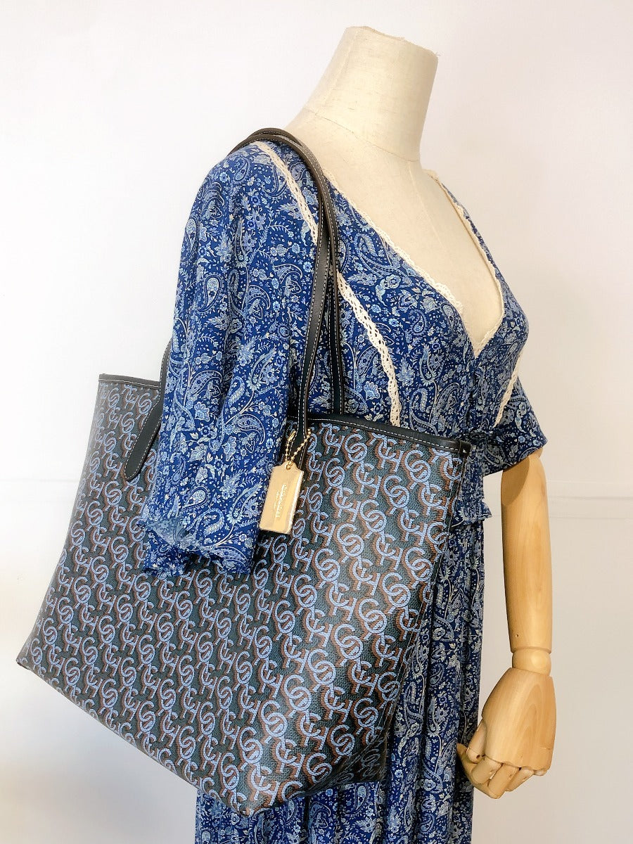 Coach CF342 City Tote With Coach Monogram Print IN Navy