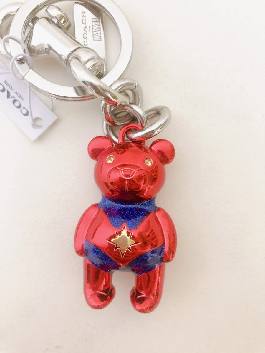 COACH 2046 COACH│MARVEL CAROL DANVERS high quality BEAR BAG CHARM IN METALLIC NAVY