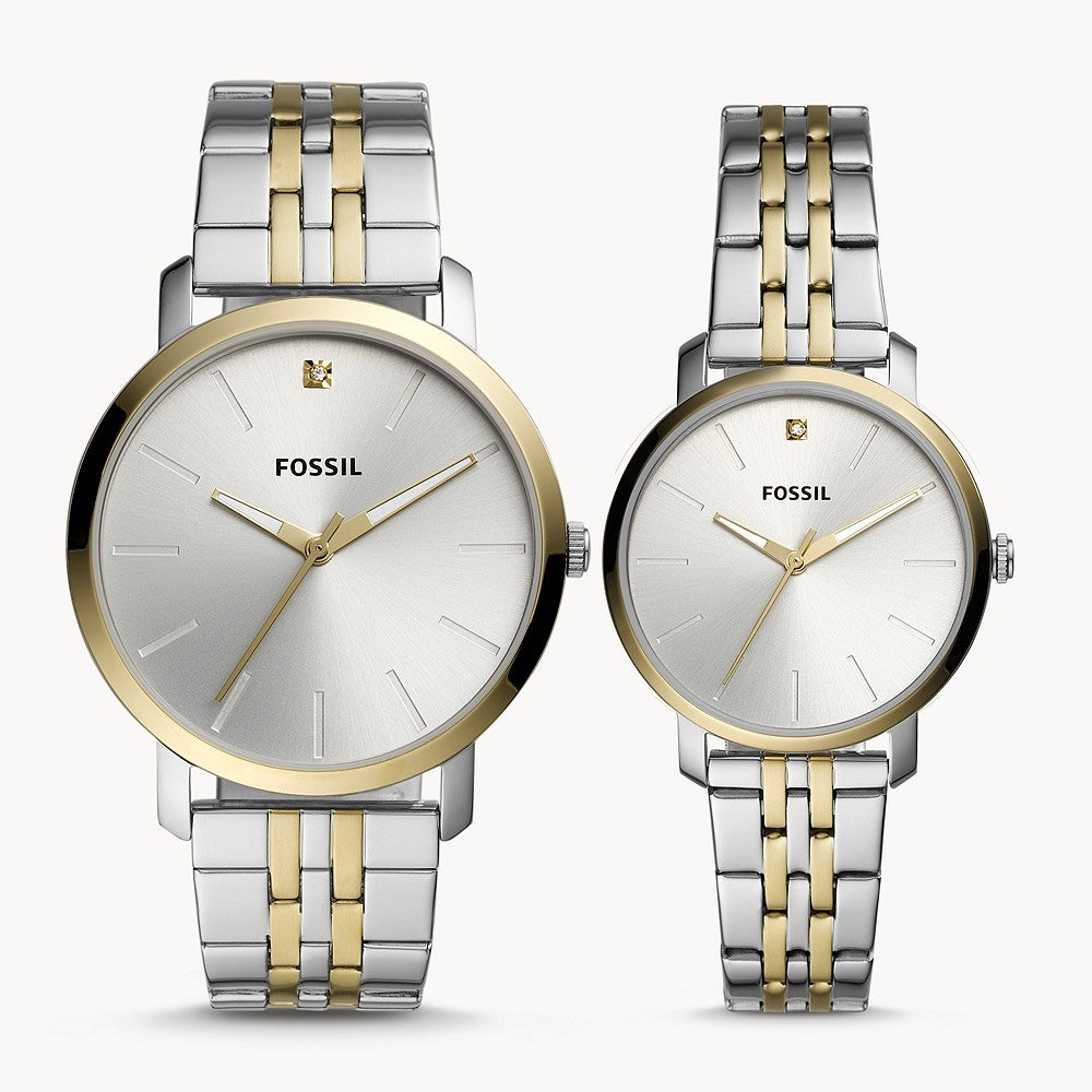 Fossil BQ2467set Couple watch Lux Luther Three-Hand Two-Tone Stainless Steel Watch Gift 796483464902