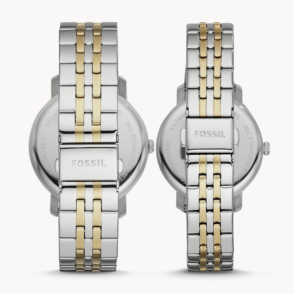 Fossil BQ2467set Couple watch Lux Luther Three-Hand Two-Tone Stainless Steel Watch Gift 796483464902