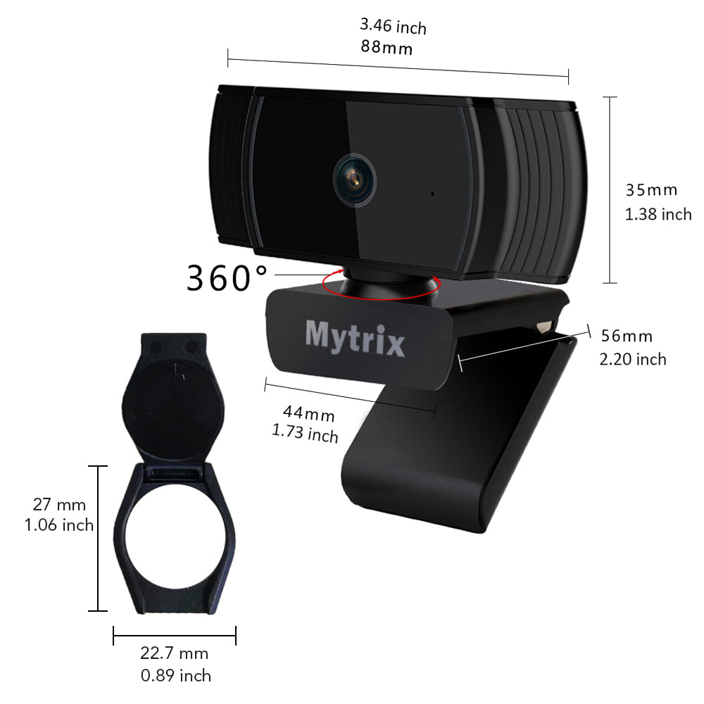 Mytrix Auto Focus Full HD 1080P Webcam with Privacy Cover, Built-in Noise Cancelling Mic, USB Webcam for Windows Mac PC Laptop Desktop Video Calling Conferencing Streaming, Skype Zoom Facebook YouTube Black