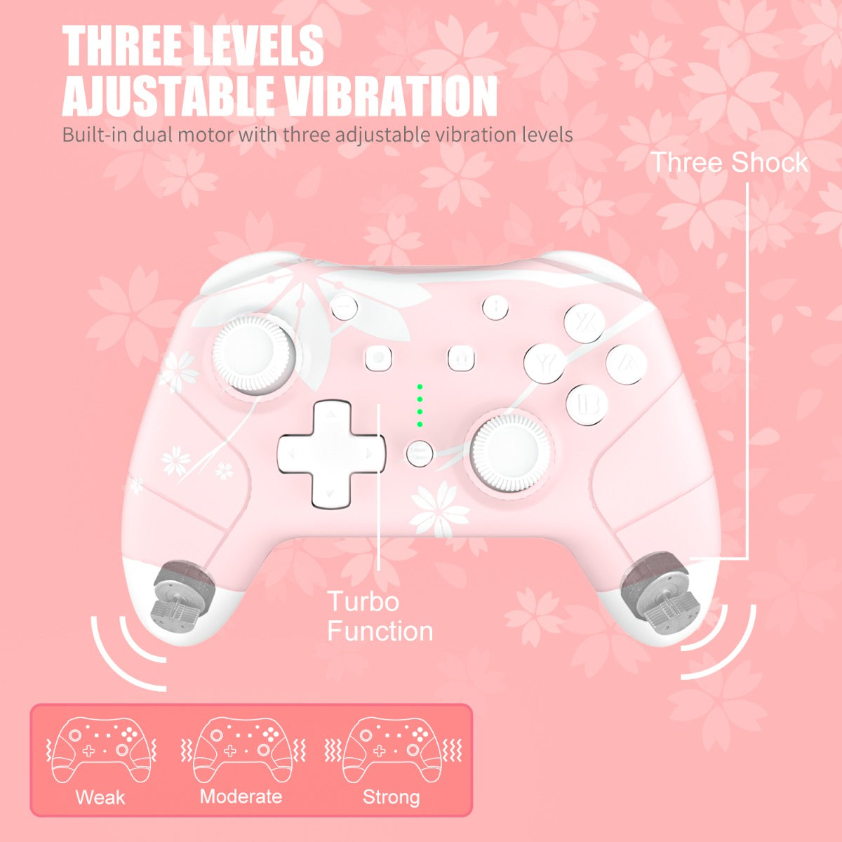 NS Wireless Controller for Nintendo Switch/Lite, Mytrix Wireless Switch Pro Controller with Auto-Fire Turbo, Motion Control, Wake-Up, Headphone Jack, Adjustable Vibration, Sakura Cherry Blossoms Pink