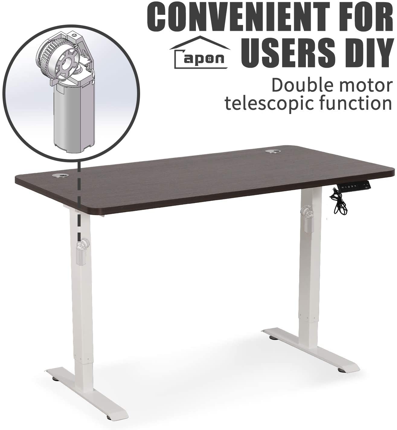 Electric Standing Desk, 55 x 28 Inches Height Adjustable Dual Motor Stand up Desk Workstation, Full Sit Stand Home Office Table, Whole-Piece Desk Board (White Frame/Black Top)