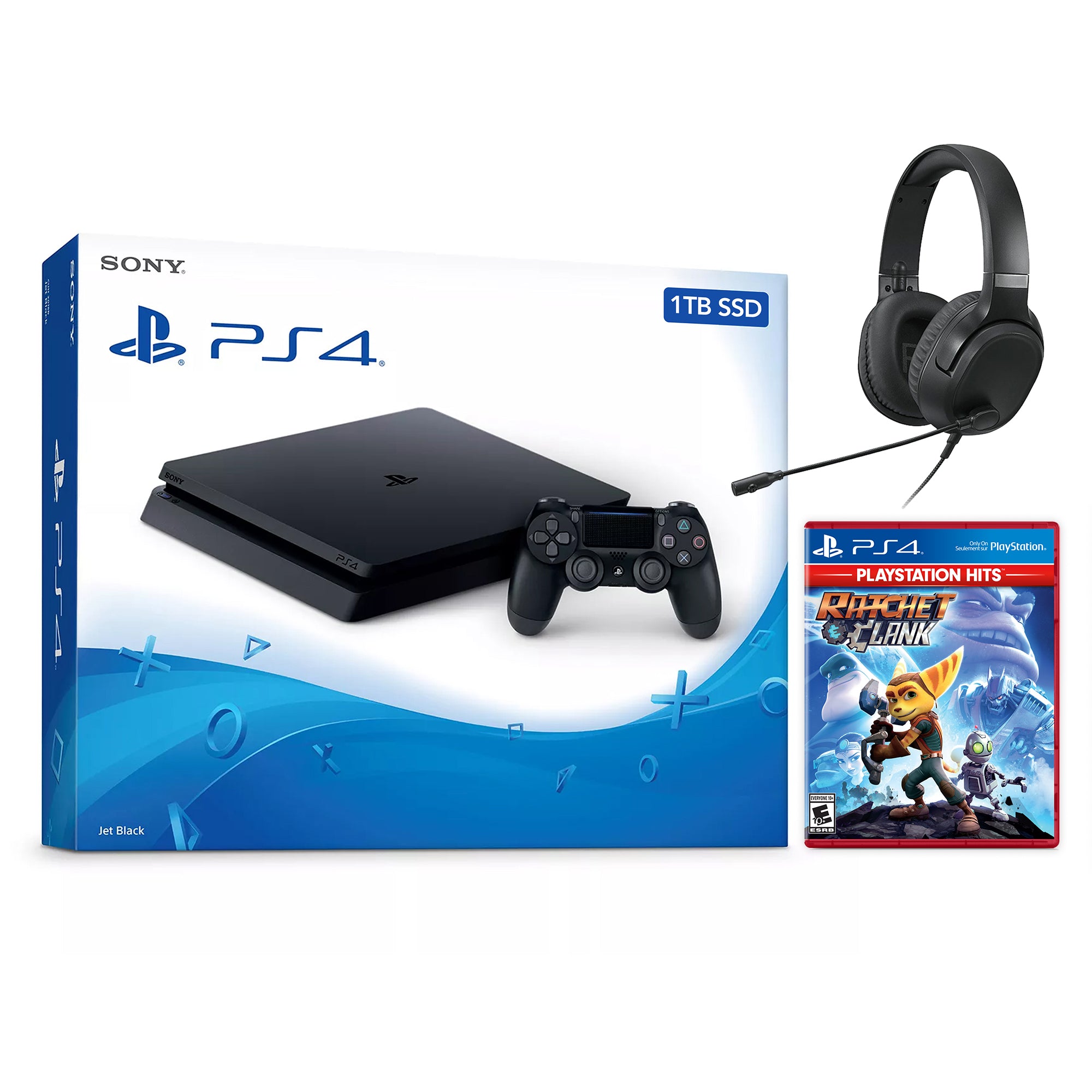 Sony PlayStation 4 Slim Storage Upgrade 1TB SSD PS4 Gaming Console, Jet Black, with Mytrix Chat Headset - Enhanced PS4 Internal Fast Solid State Drive