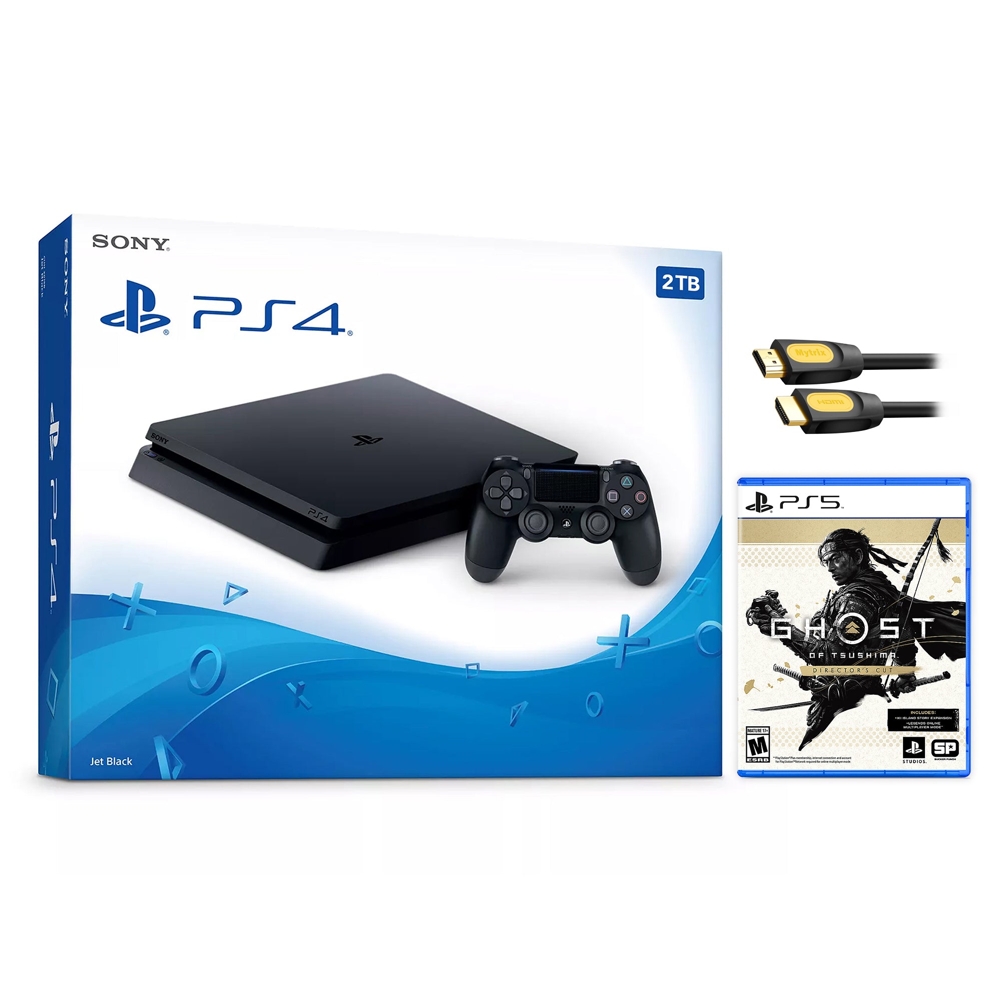 Sony PlayStation 4 Slim God of War PlayStation Hits Bundle Upgrade 2TB HDD PS4 Gaming Console, Jet Black, with Mytrix High Speed HDMI - Large Capacity Internal Hard Drive Enhanced PS4 Console