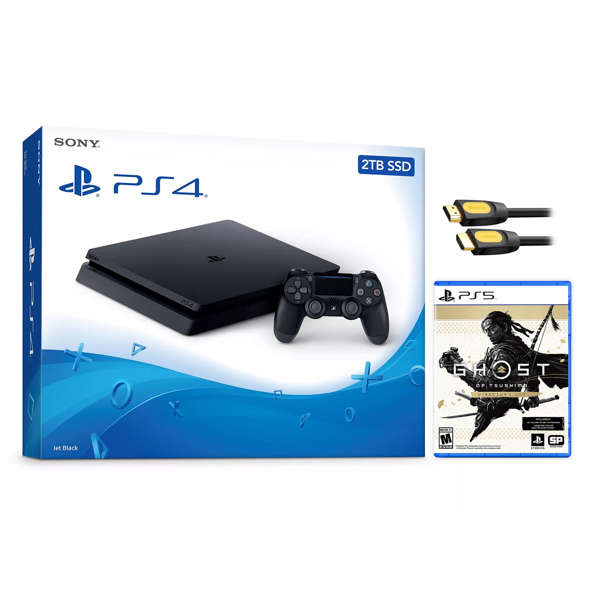 Sony PlayStation 4 Slim God of War PlayStation Hits Bundle Upgrade 2TB SSD PS4 Gaming Console, Jet Black, with Mytrix High Speed HDMI - 2TB Internal Fast Solid State Drive Enhanced PS4 Console