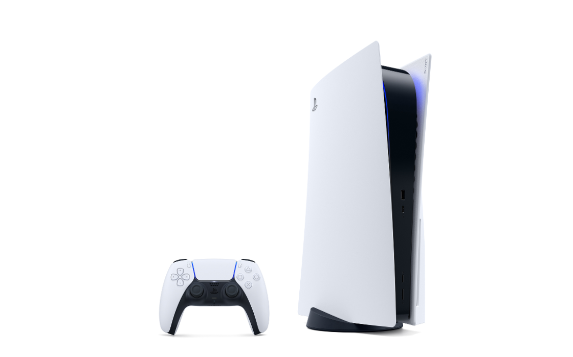 PlayStation 5 Disc Edition with Two Controllers White and Starlight Blue DualSense and Mytrix Hard Shell Protective Controller Case - PS5 Gaming Console