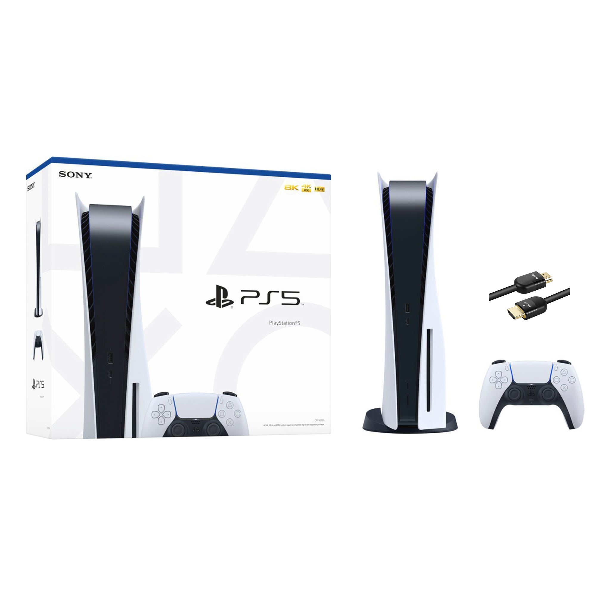 PlayStation 5 Disc Edition and Mytrix 8K HDMI Ultra High Speed Cable - White, PS5 825GB Gaming Console