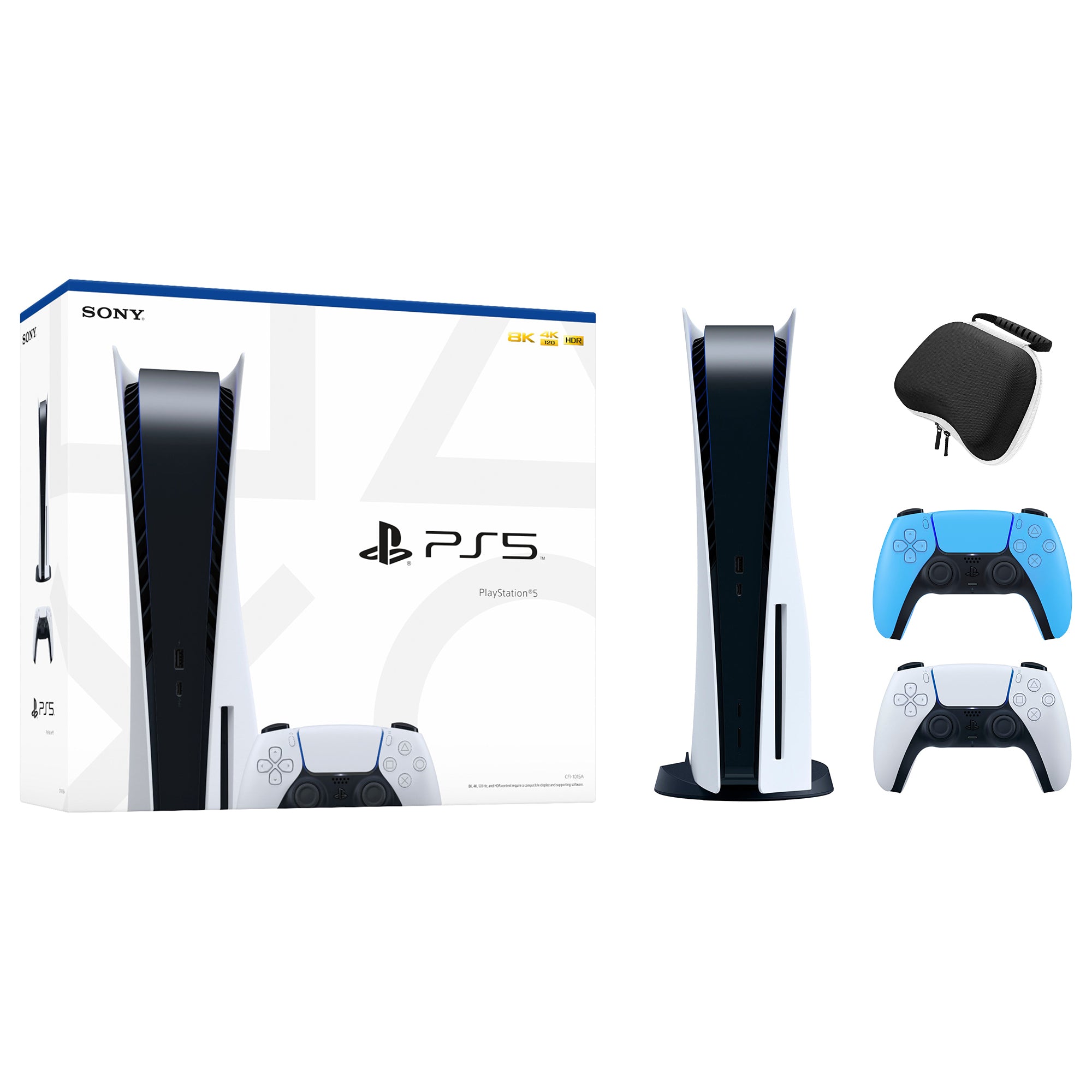 PlayStation 5 Disc Edition with Two Controllers White and Starlight Blue DualSense and Mytrix Hard Shell Protective Controller Case - PS5 Gaming Console PlayStation 5 Disc Edition with Two Controllers White and Starlight Blue DualSense and Mytrix Hard Shell Protective Controller Case - PS5 Gaming Console
