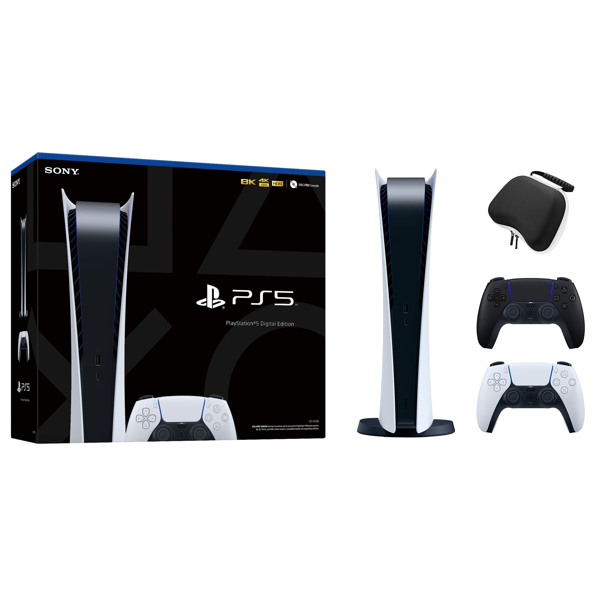 PlayStation 5 Digital Edition with Two Controllers White and Midnight Black DualSense and Mytrix Hard Shell Protective Controller Case - PS5 Gaming Console