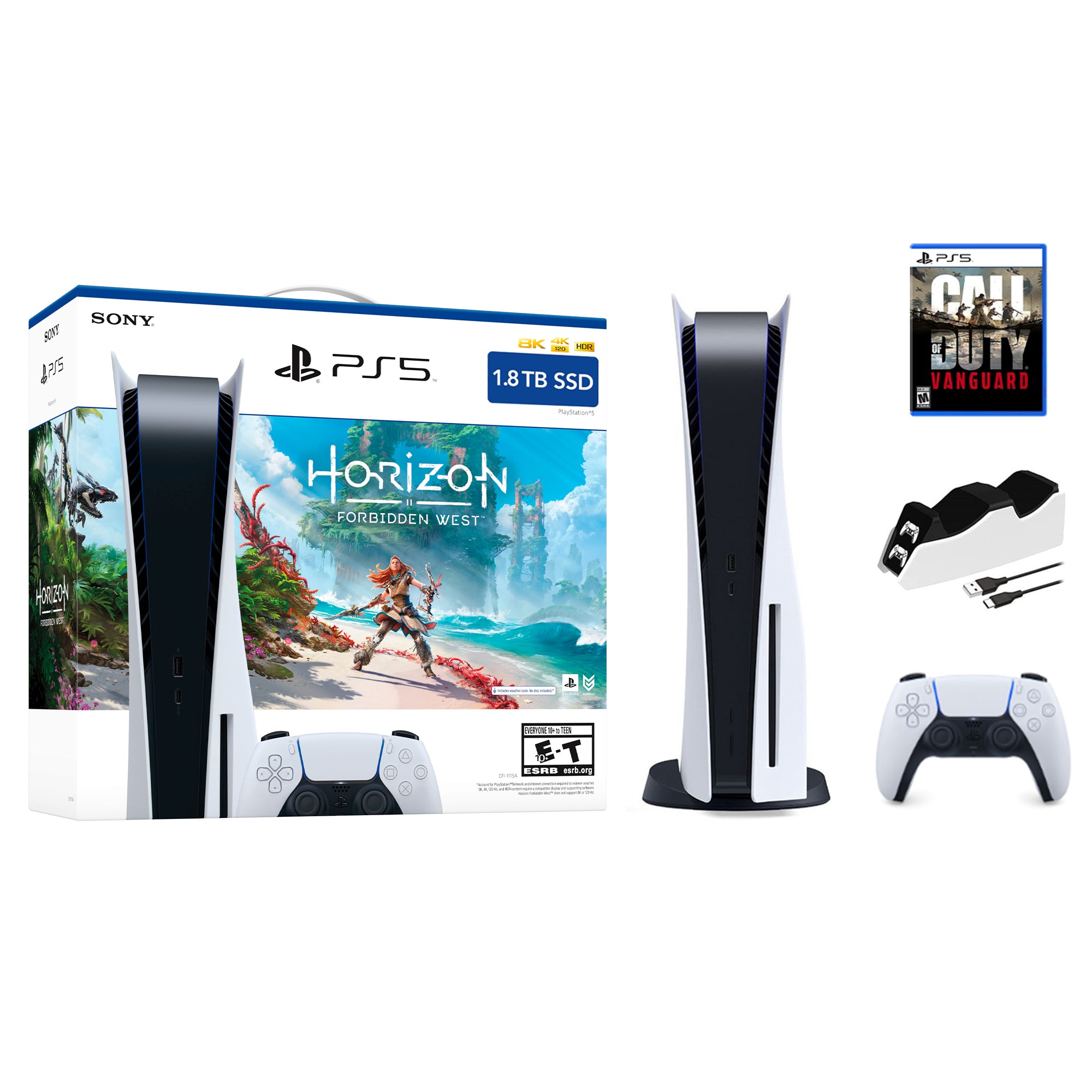 Playstation 5 1.8TB Upgraded Horizon Forbidden West Bundle with COD Vanguard and Mytrix Controller Charger