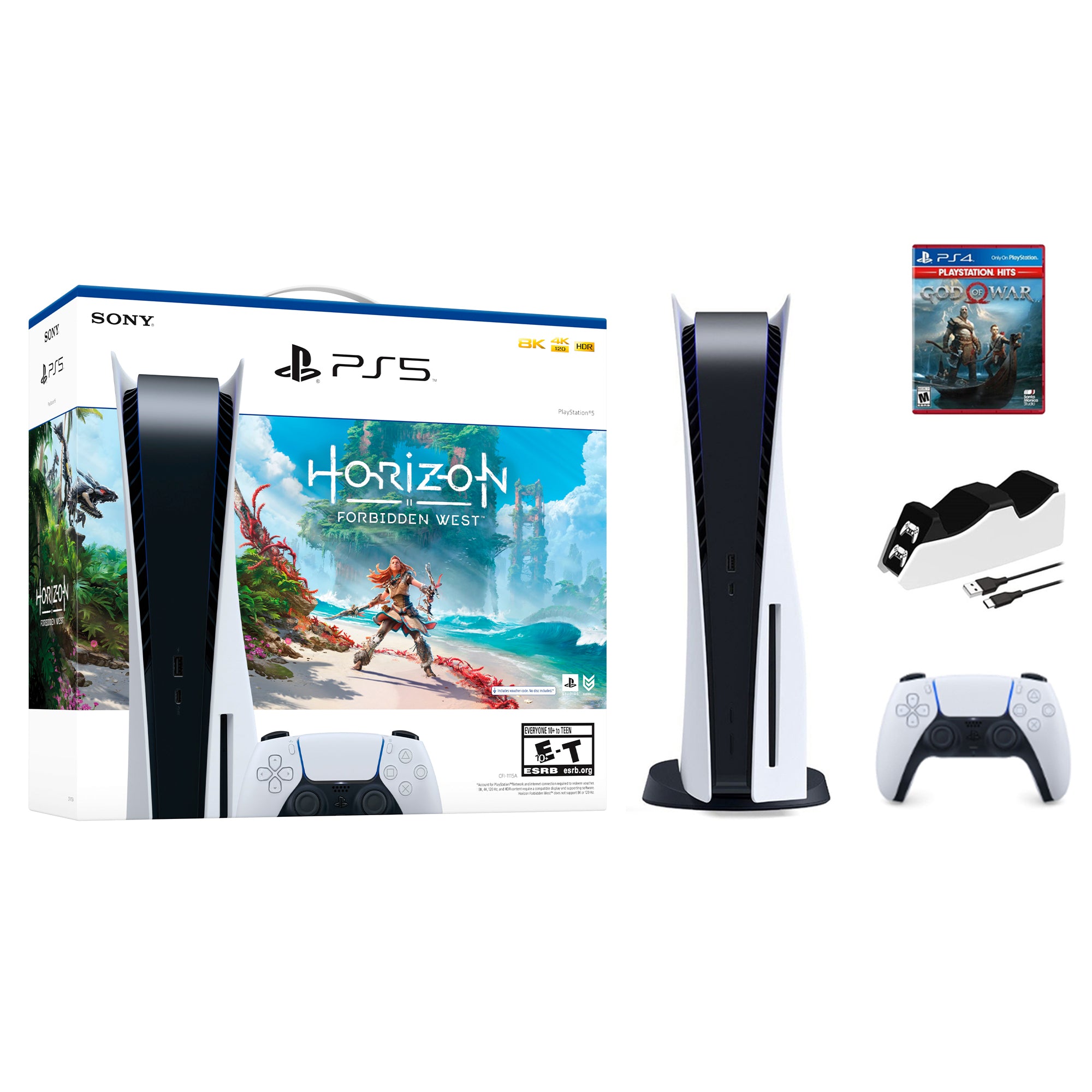 Playstation 5 Horizon Forbidden West Bundle with God of War and Mytrix Controller Charger