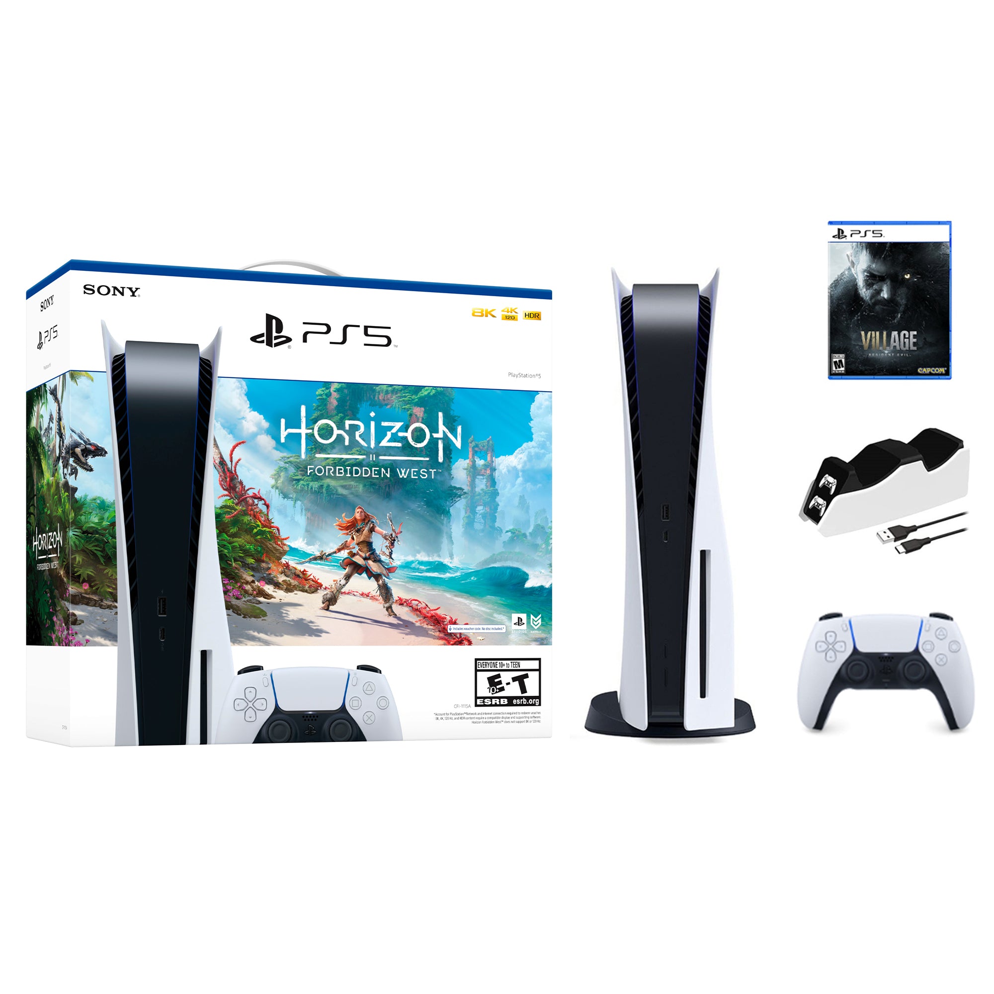 Playstation 5 Horizon Forbidden West Bundle with Resident Evil 8 and Mytrix Controller Charger