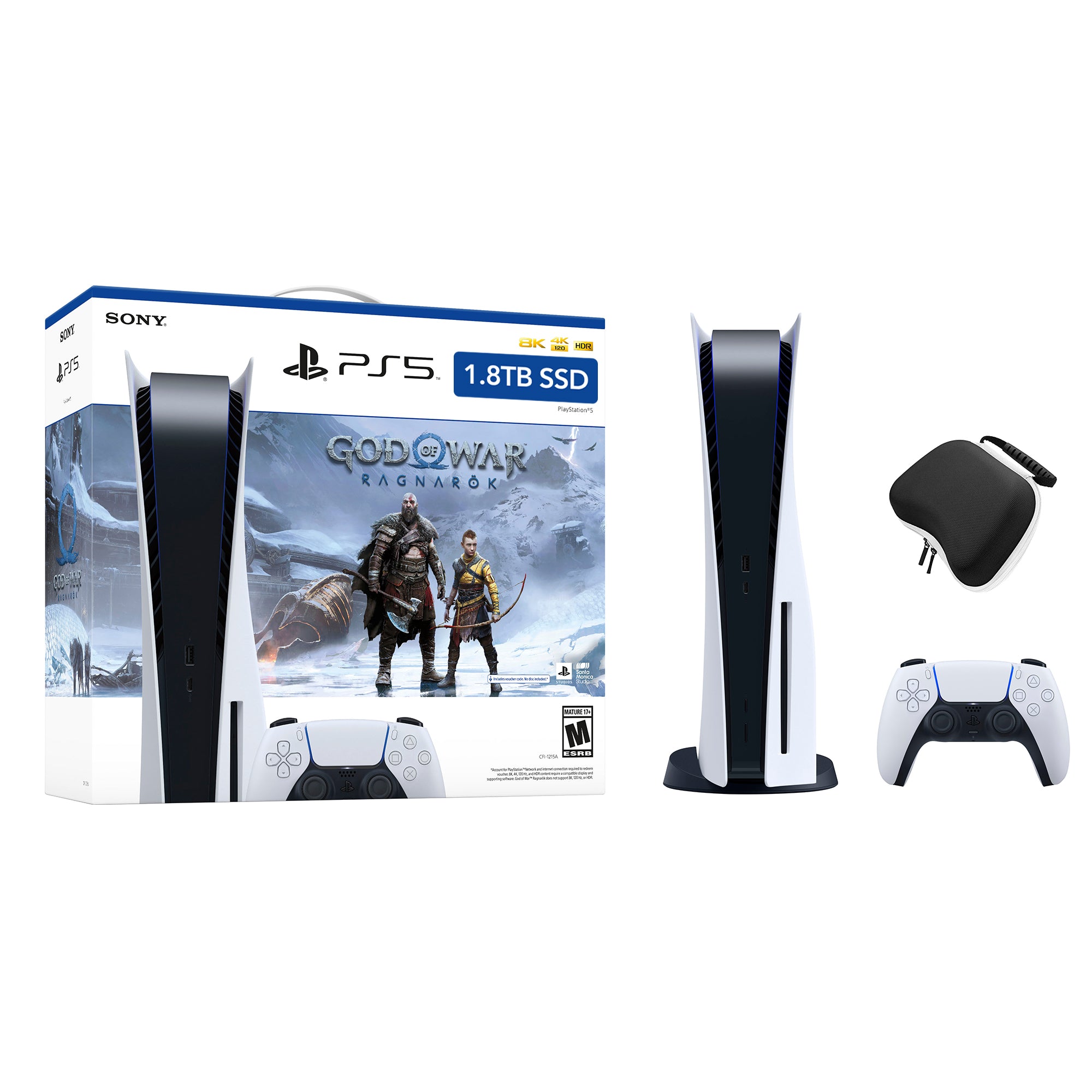 PlayStation 5 Upgraded 1.8TB Disc Edition God of War Ragnarok Bundle and Mytrix Controller Case - White, PS5 Gaming Console