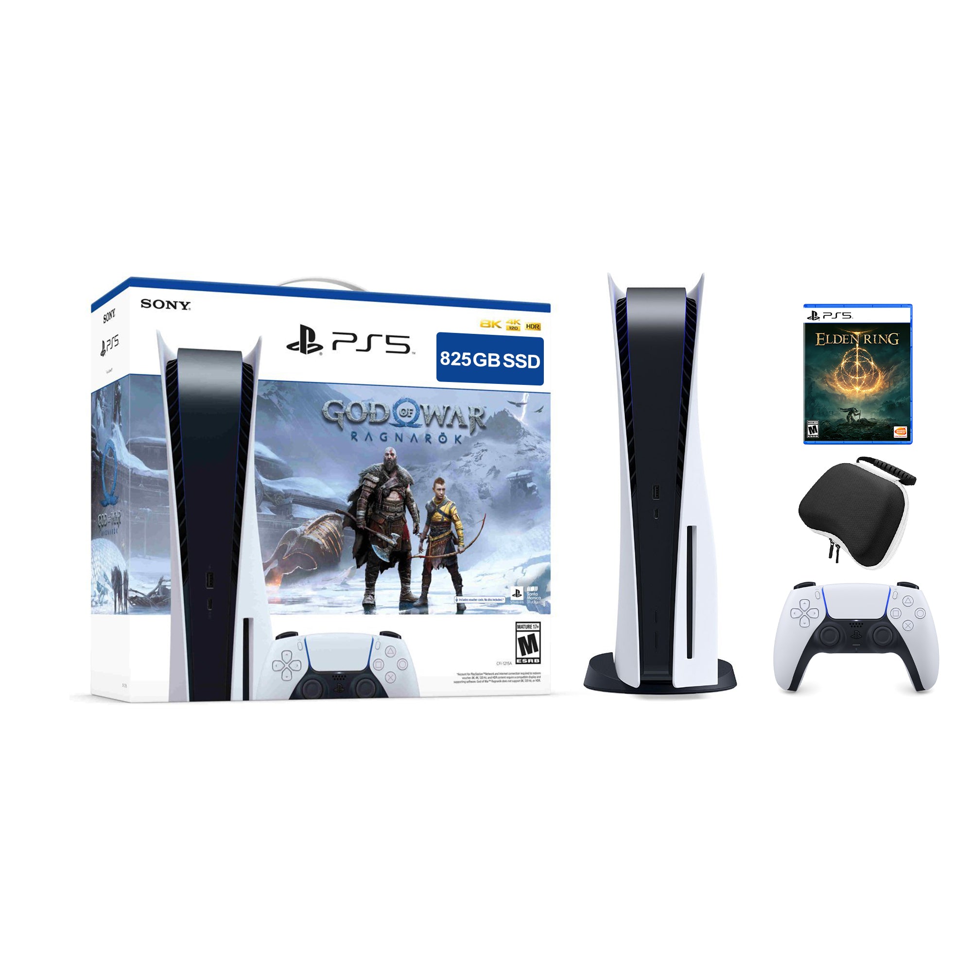 PlayStation 5 Disc Edition God of War Ragnarok Bundle with Elden Ring and Mytrix Controller Case