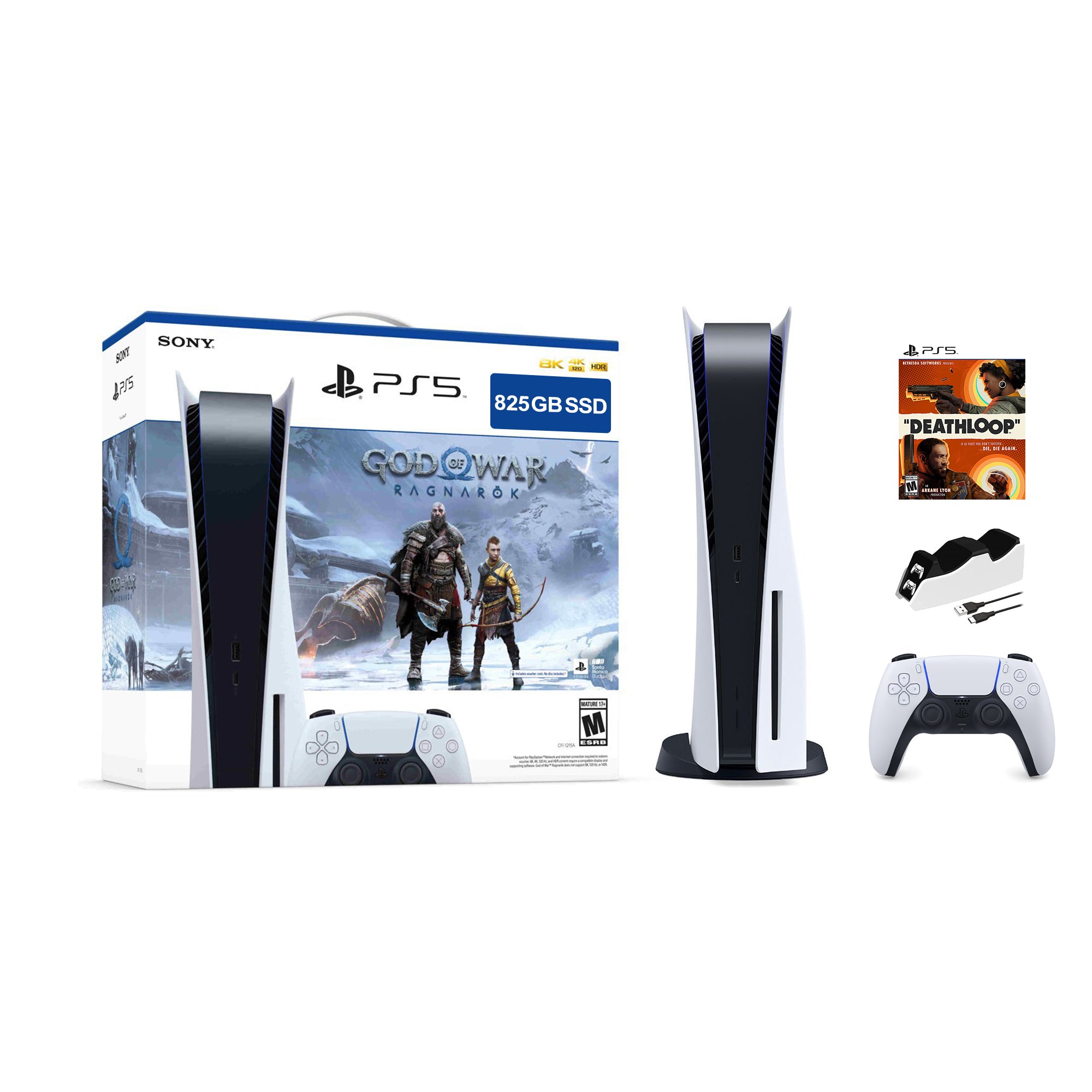PlayStation 5 Disc Edition God of War Ragnarok Bundle with Deathloop and Mytrix Controller Charger