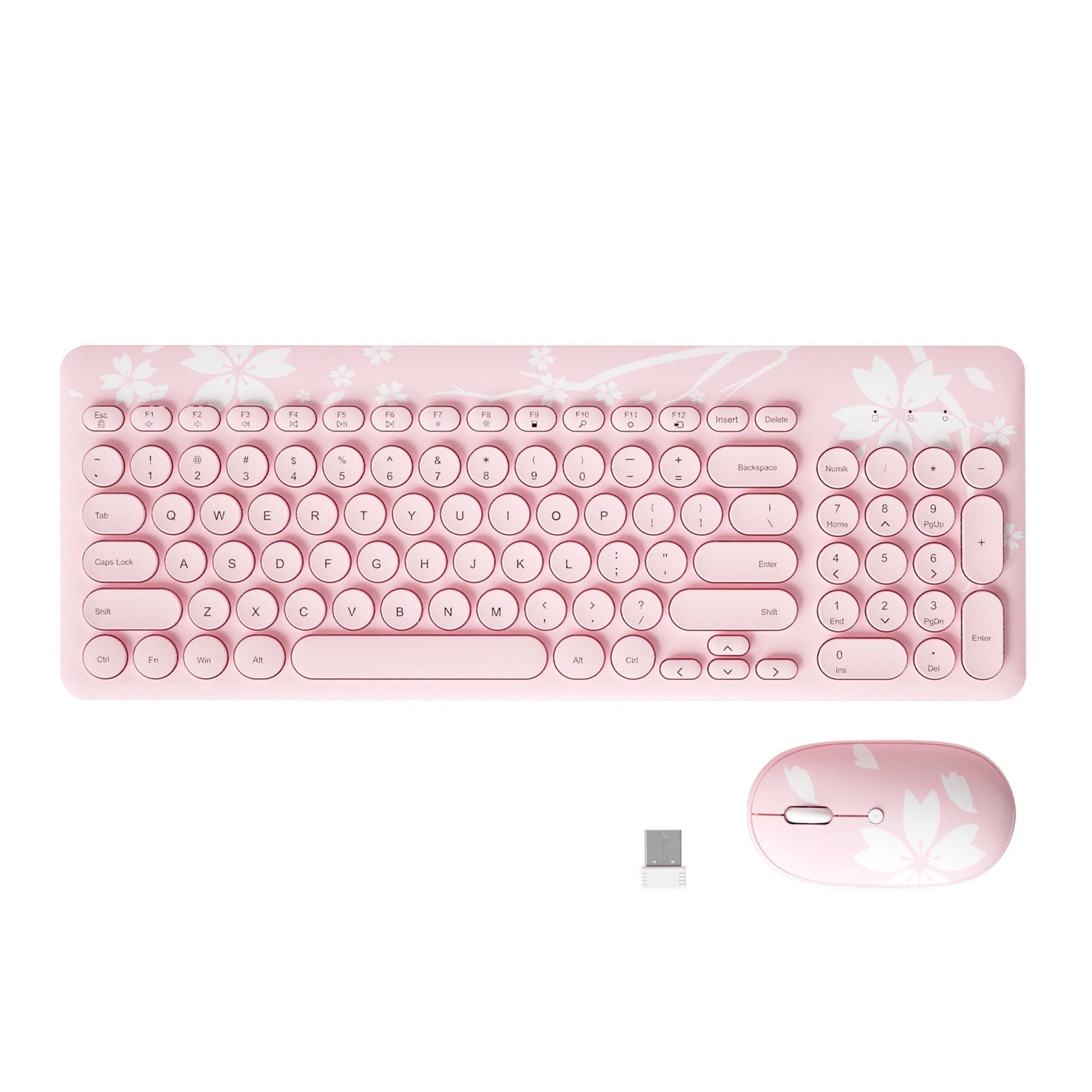 Mytrix Sakura Wireless Keyboard and Mouse Set, Cherry Pink Wireless Mouse and Keyboard Combo, Retro Type-Writer Keys, Silent 96-Key Keyboard