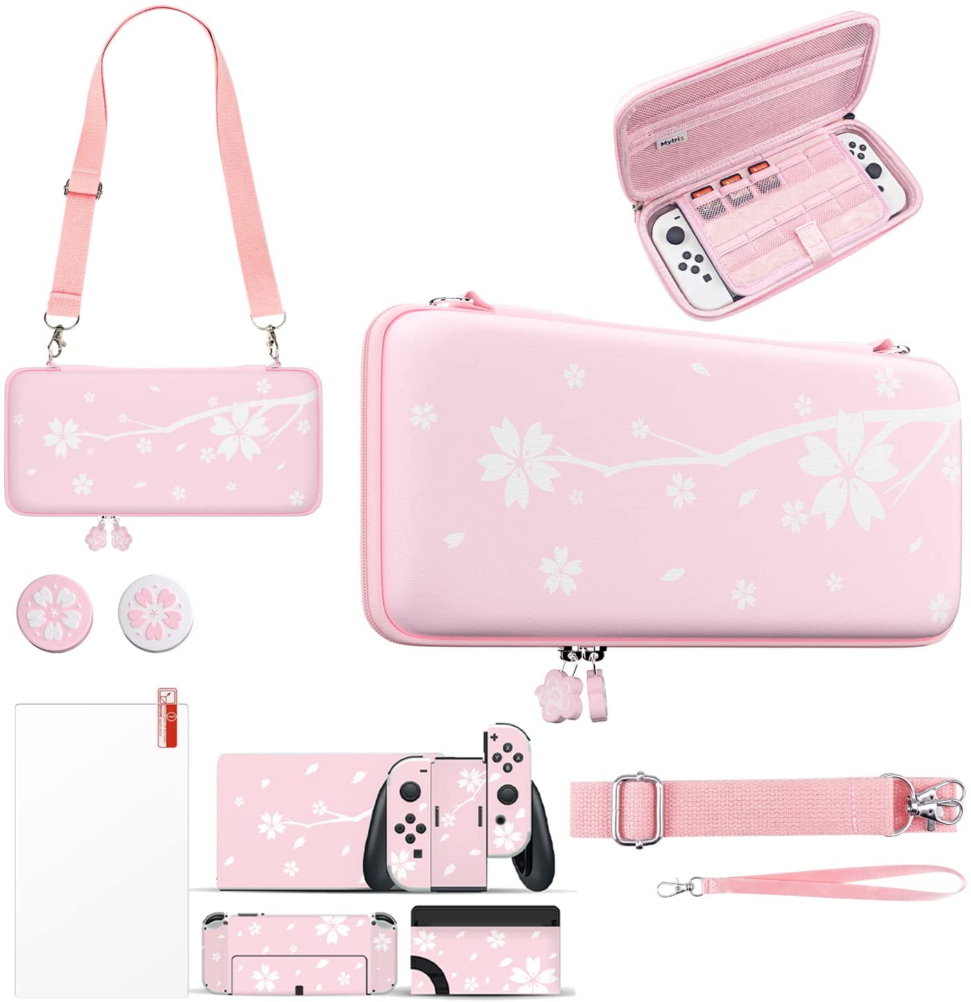 Pink cherry sakura flower Nintendo switch case and stickers