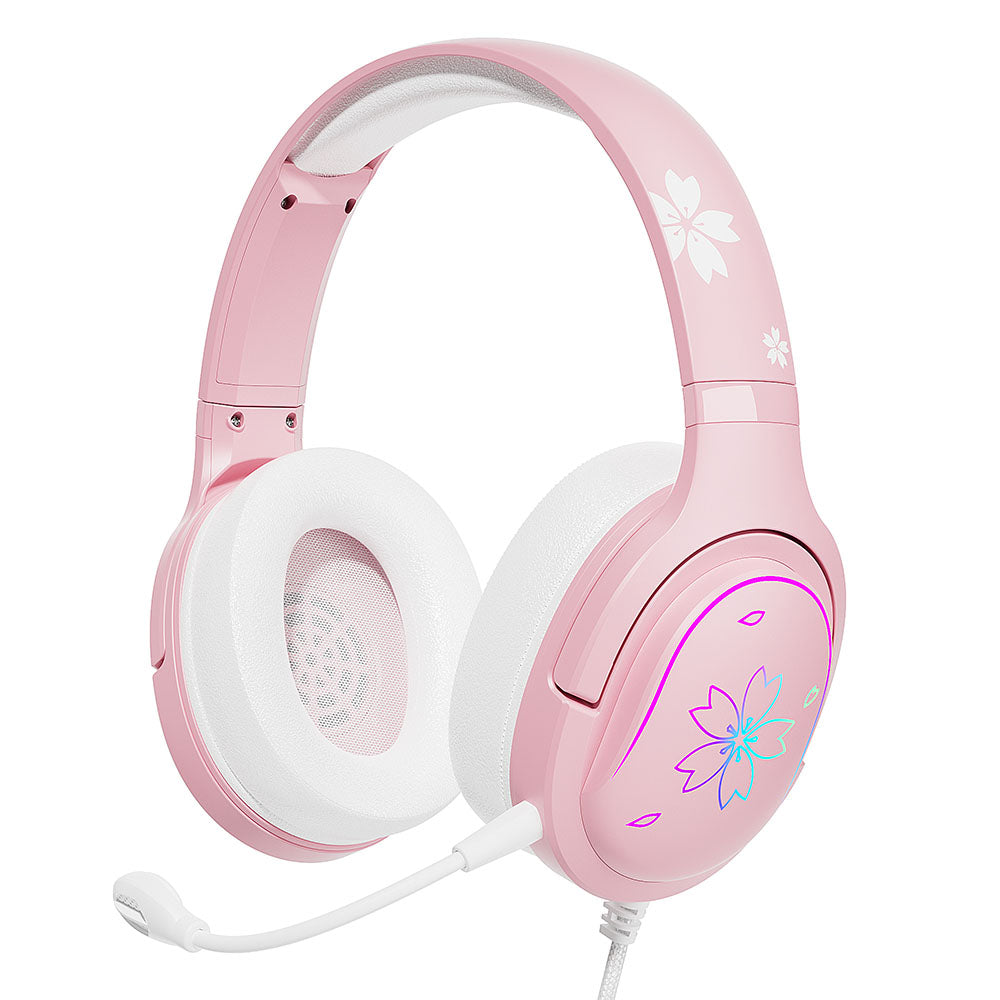 Mytrix Sakura Pink RGB Gaming Headset - Cherry Blossom RGB Gradient Light,  360 Rotation Mic with In-Line Control