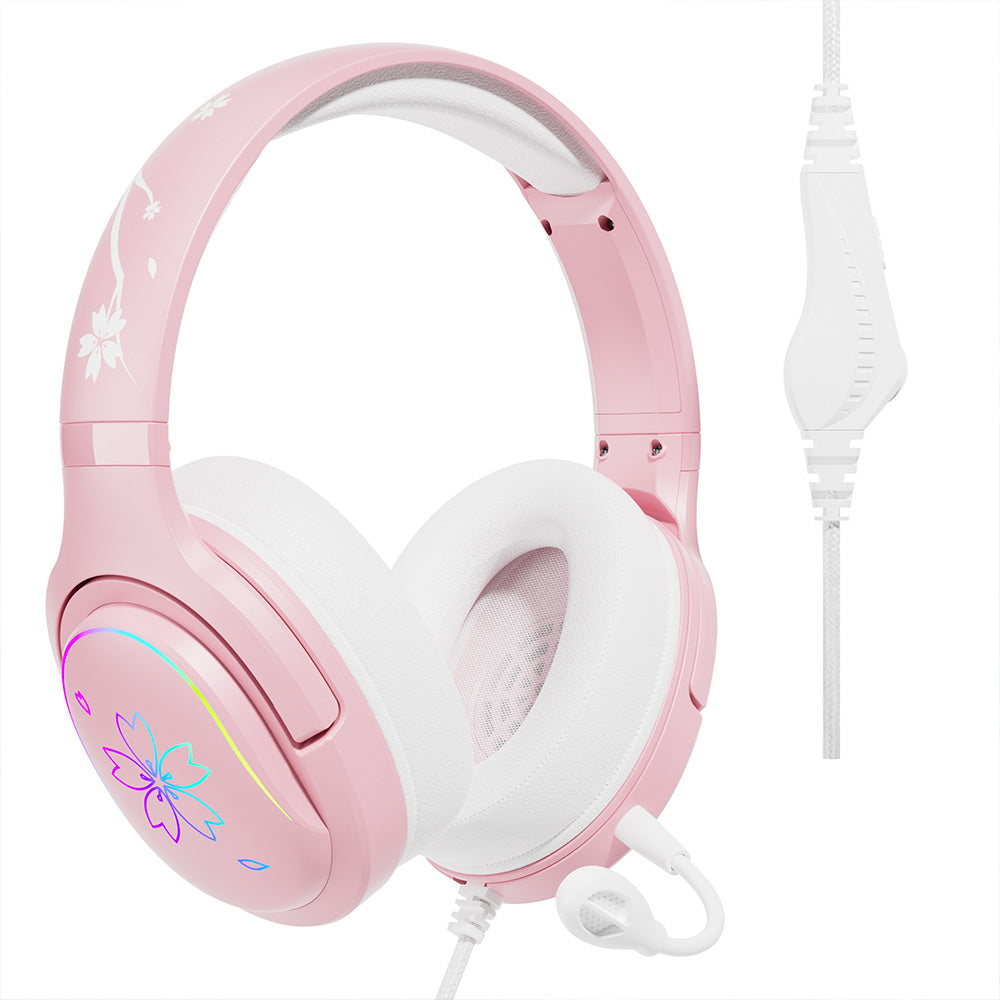 Mytrix Sakura Pink RGB Gaming Headset - Cherry Blossom RGB Gradient Light,  360 Rotation Mic with In-Line Control